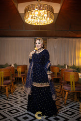 Blue Velvet Peplum Suit